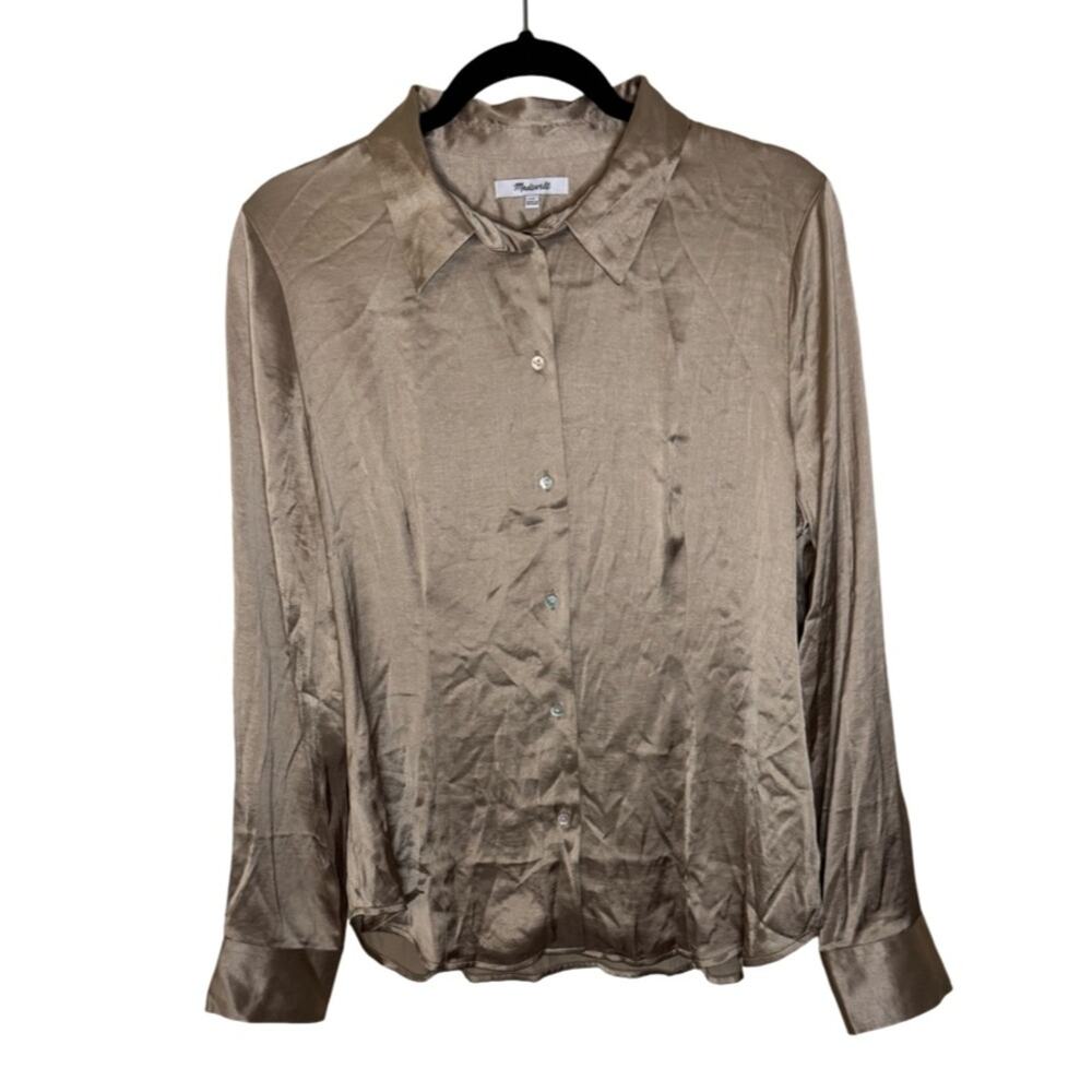 Madewell Enzo Darted Button Up Trendy Chic Satin Shirt US Women's Size 12 NWT - Picture 2 of 6